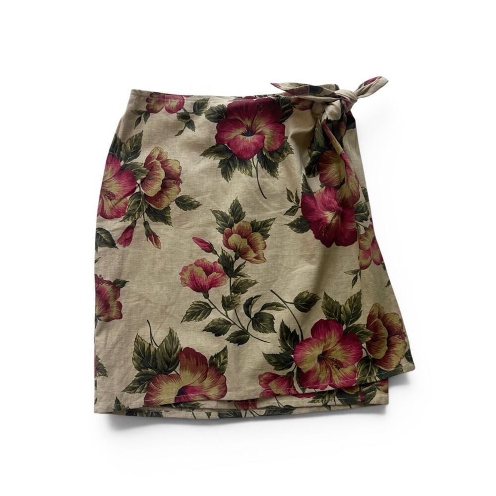 Express Vintage Linen Blend Floral Wrap Cottagecore Boho 90s Y2K Summer Skirt S
